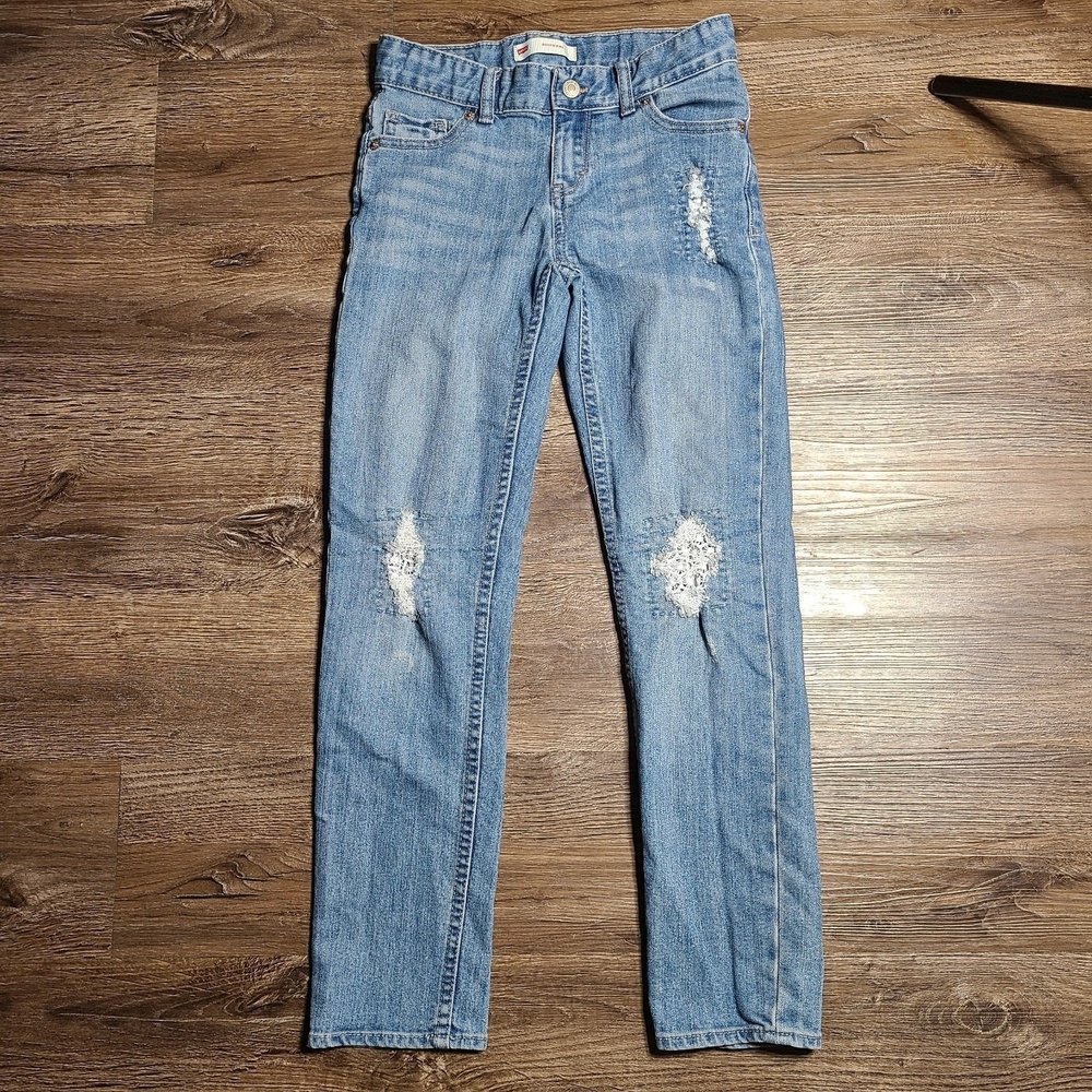 Girls Levi's Denim Distressed Boyfriend Blue Jeans Size 8 Reg